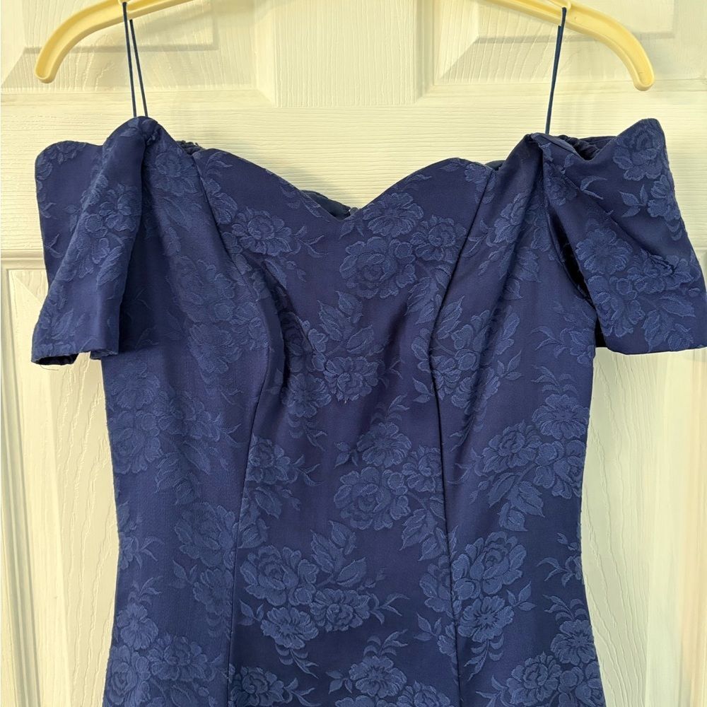 Y2k vintage Notorious Blue Floral Jacquard Cocktail Dress Size 5 Bow - Picture 6 of 12